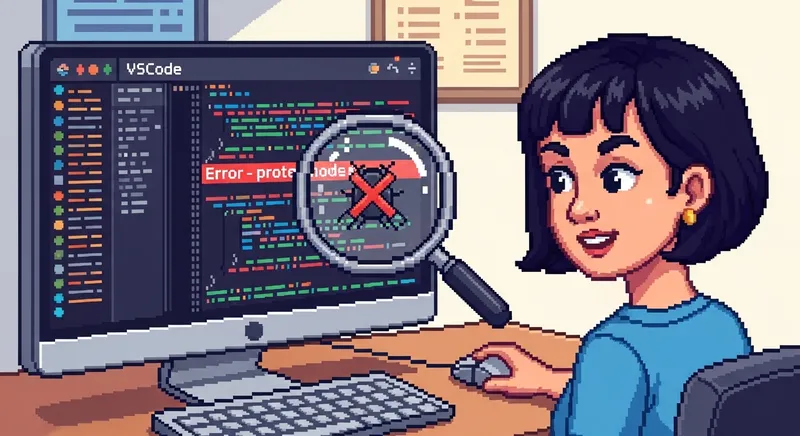 Pixel art of a person examining a glitching computer screen with plants growing from the cracks, representing growth through AI failure