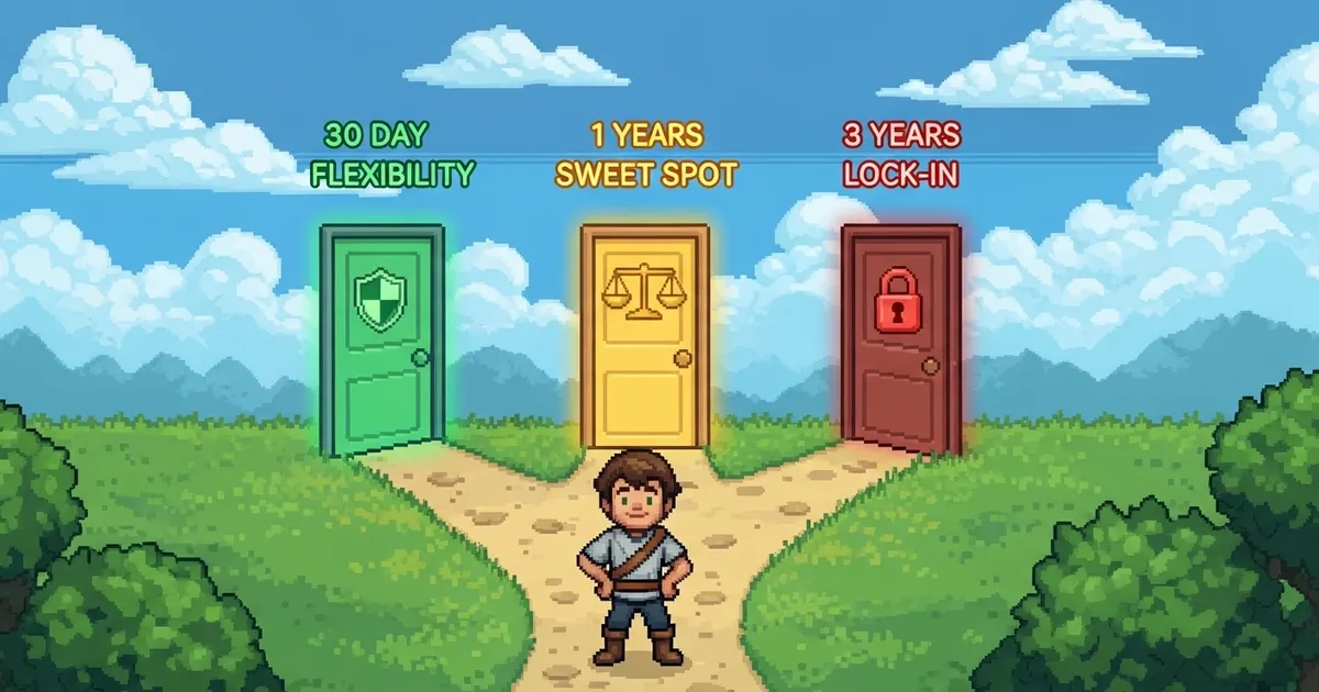 Three paths: 30-day flexibility, 1-year sweet spot, or 3-year lock-in