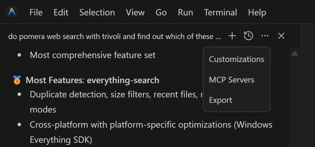Chat history with export option for reviewing past sessions