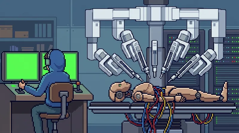 Developer examining AI-generated code with a magnifying glass at a retro pixel-art desk