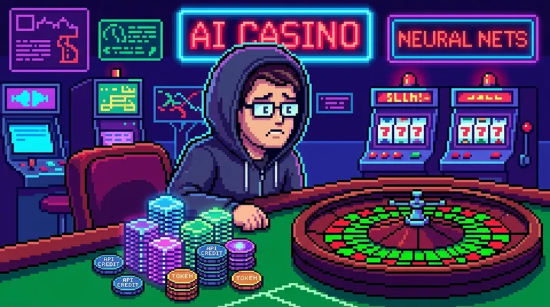 Developer at an AI casino roulette table betting with API tokens